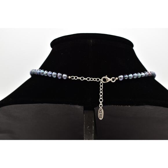 EXEX Necklace Pendant Hand Painted Tahitian Black Pearls 925 Silver Chain BinK - Picture 5 of 12